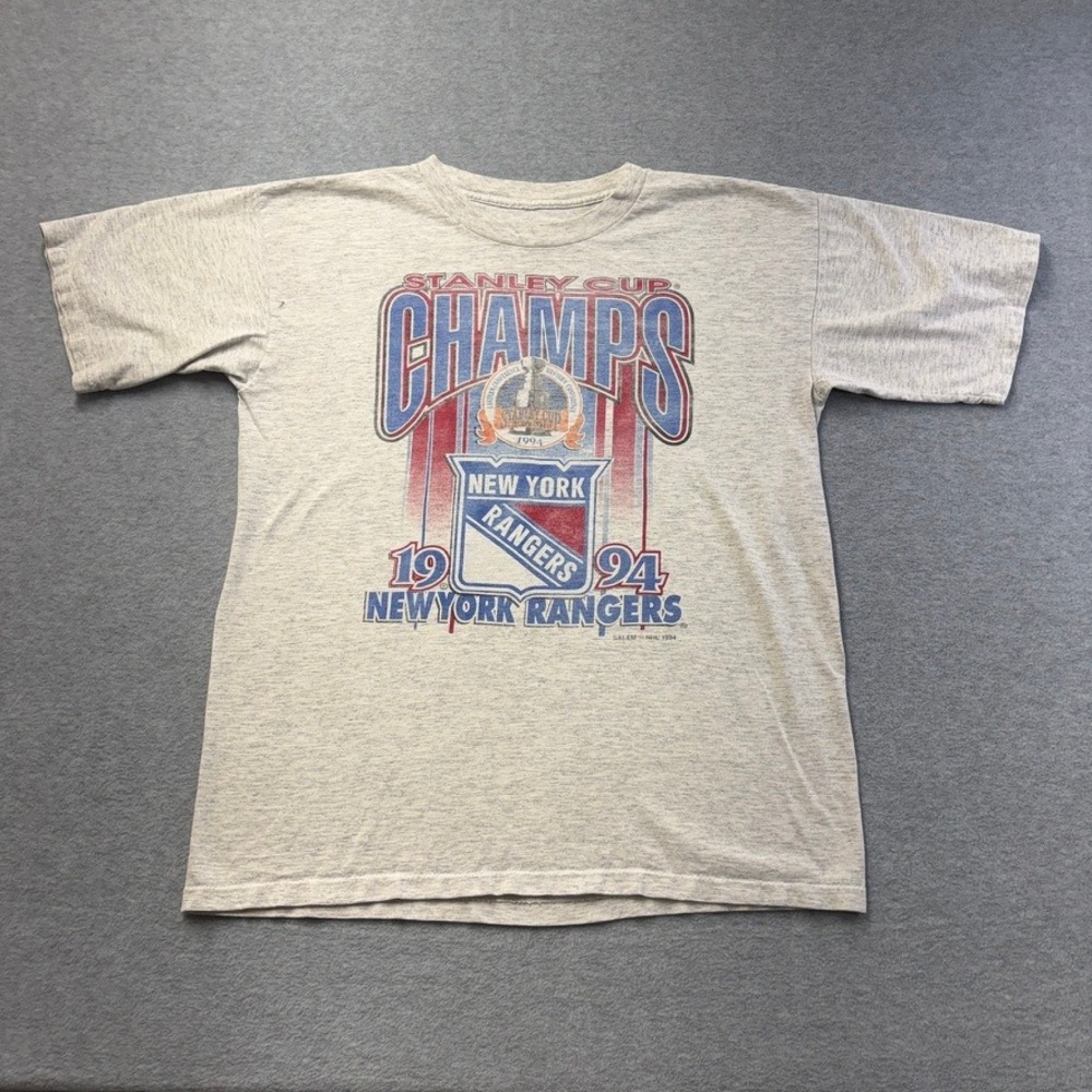 VTG 1994 New York Rangers Stanley Cup Champs T-Shirt Large Salem Sportswear Gray